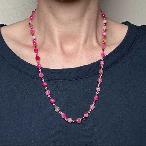 Hand Crafted Jewelry - Jasper necklace handmade pink dyed gemstone copper